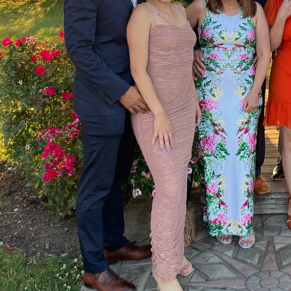 Long shimmery pink chiffon dress